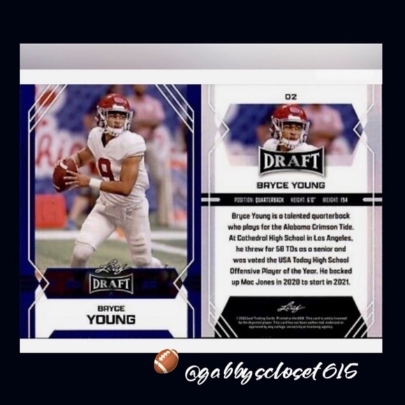 💋 Bryce Young, Leaf Football, Draft Picks, NFL Trading Card #02 - Picture 3 of 5
